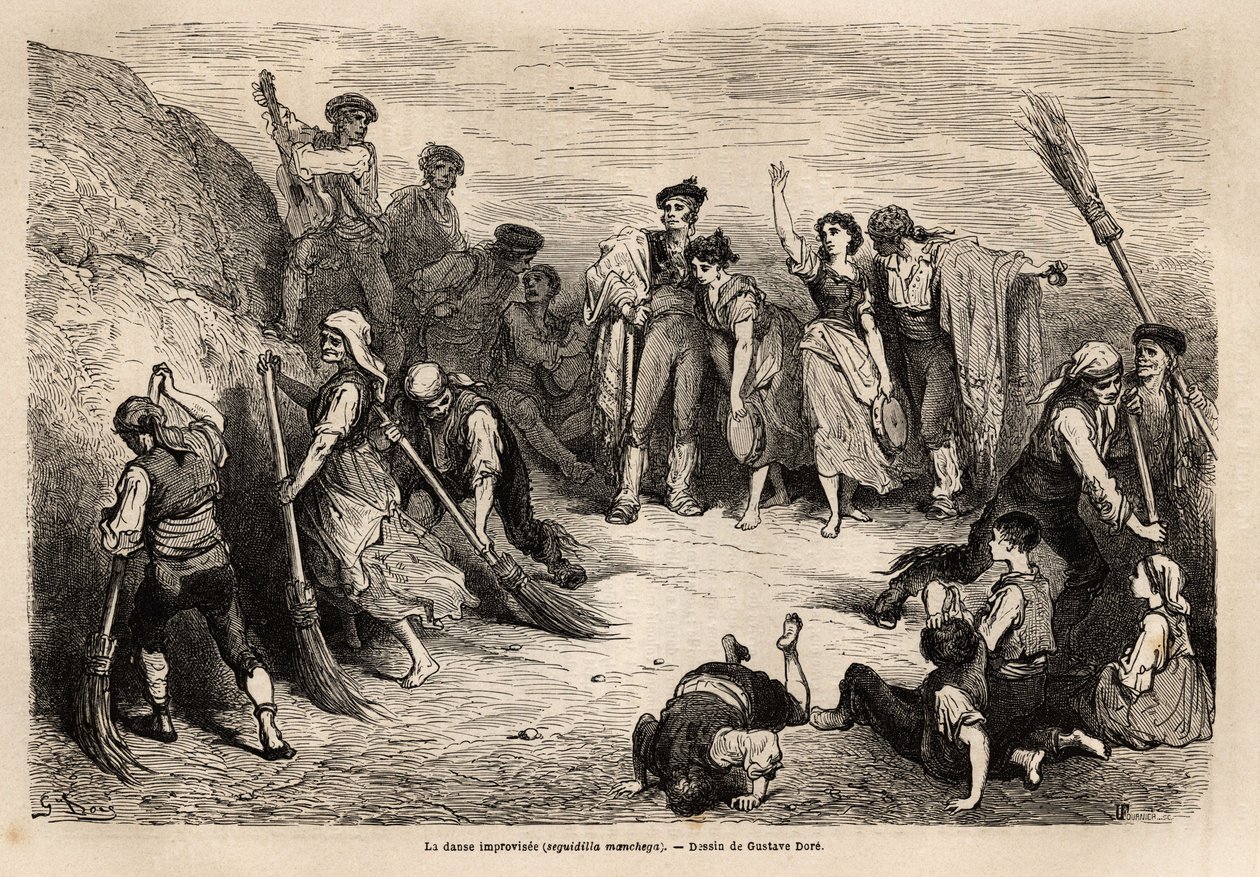 La seguidilla manchegas, of geïmproviseerde dans, in Albacete door Gustave Dore