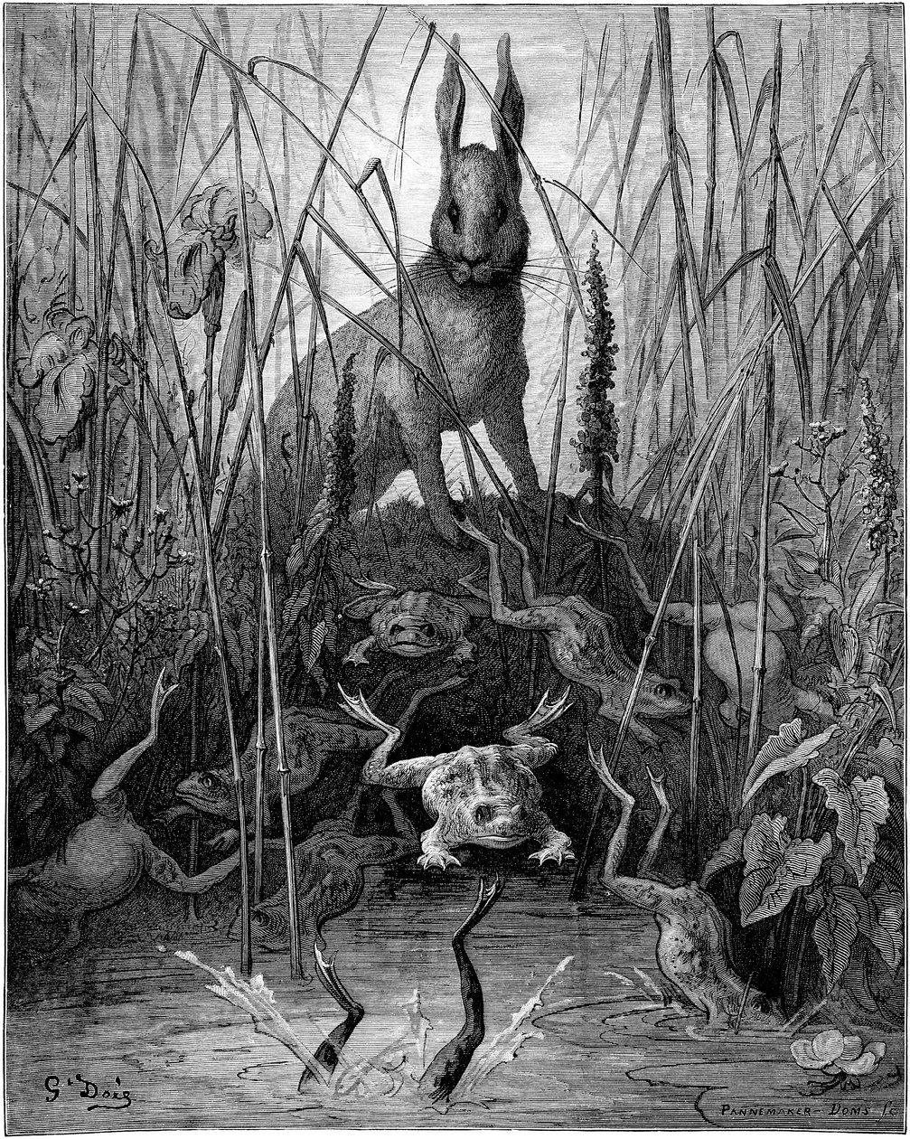 De haas en de kikkers: fabel van Jean de la Fontaine geïllustreerd door Gustave Doré door Gustave Dore