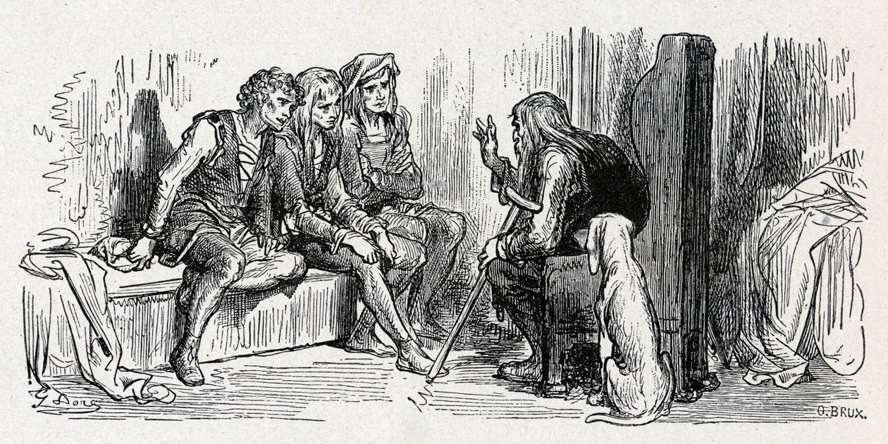 De ploeger en zijn kinderen (gravure uit 1861-1868) door Gustave Dore