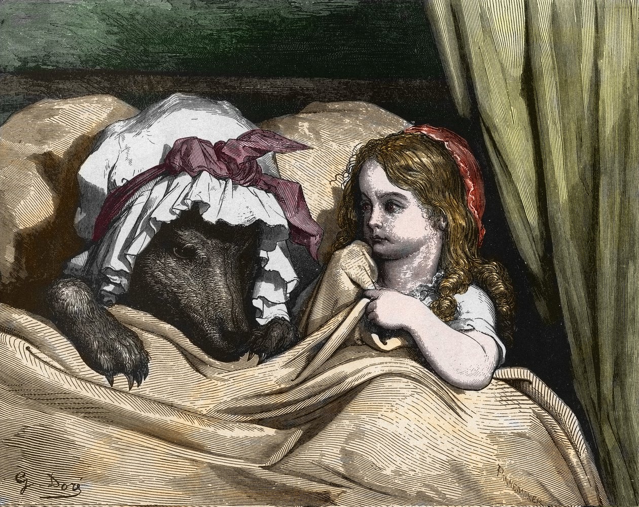 Roodkapje en Wolf niet zoals Grootmoeder. Illustratie door Gustave Doré door Gustave Dore