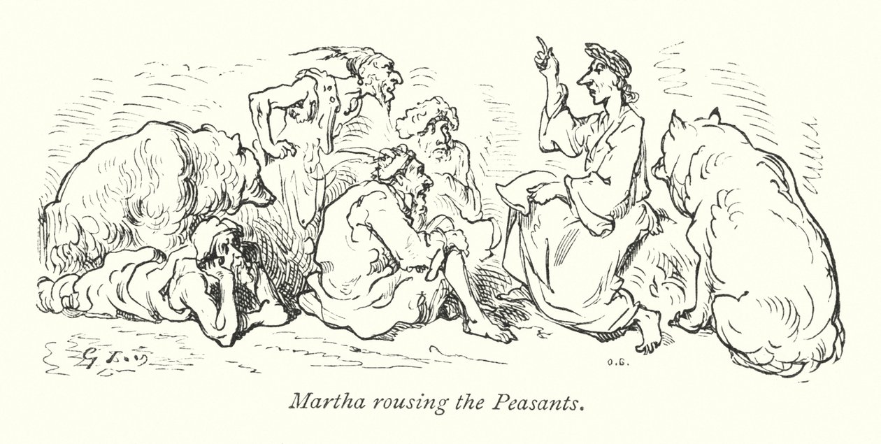 Martha die de boeren oproept (gravure) door Gustave Dore