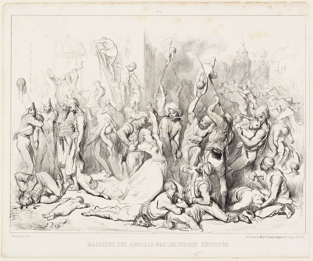 Bloedbad van de Engelsen door opstandige hindoes door Gustave Dore