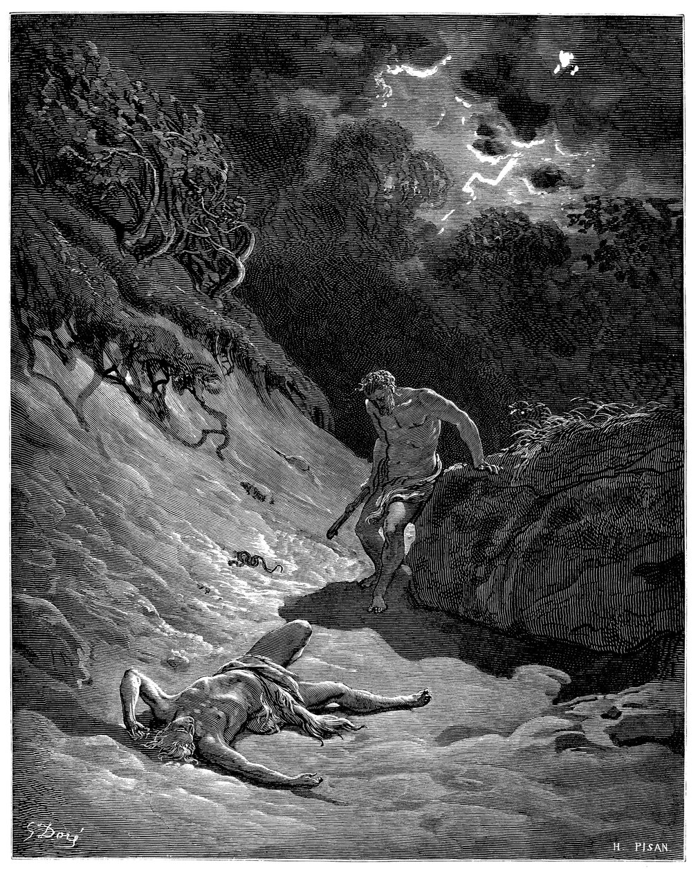 Moord op Abel door Kaïn - Illustratie van Gustave Doré voor de Bijbel door Gustave Dore