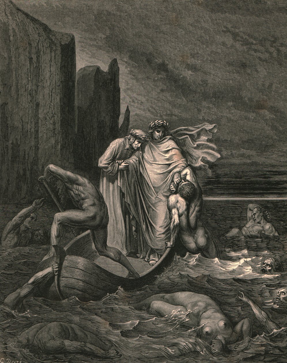 Mijn leraar wijze bewust, hem terugdringend, c1890 door Gustave Dore