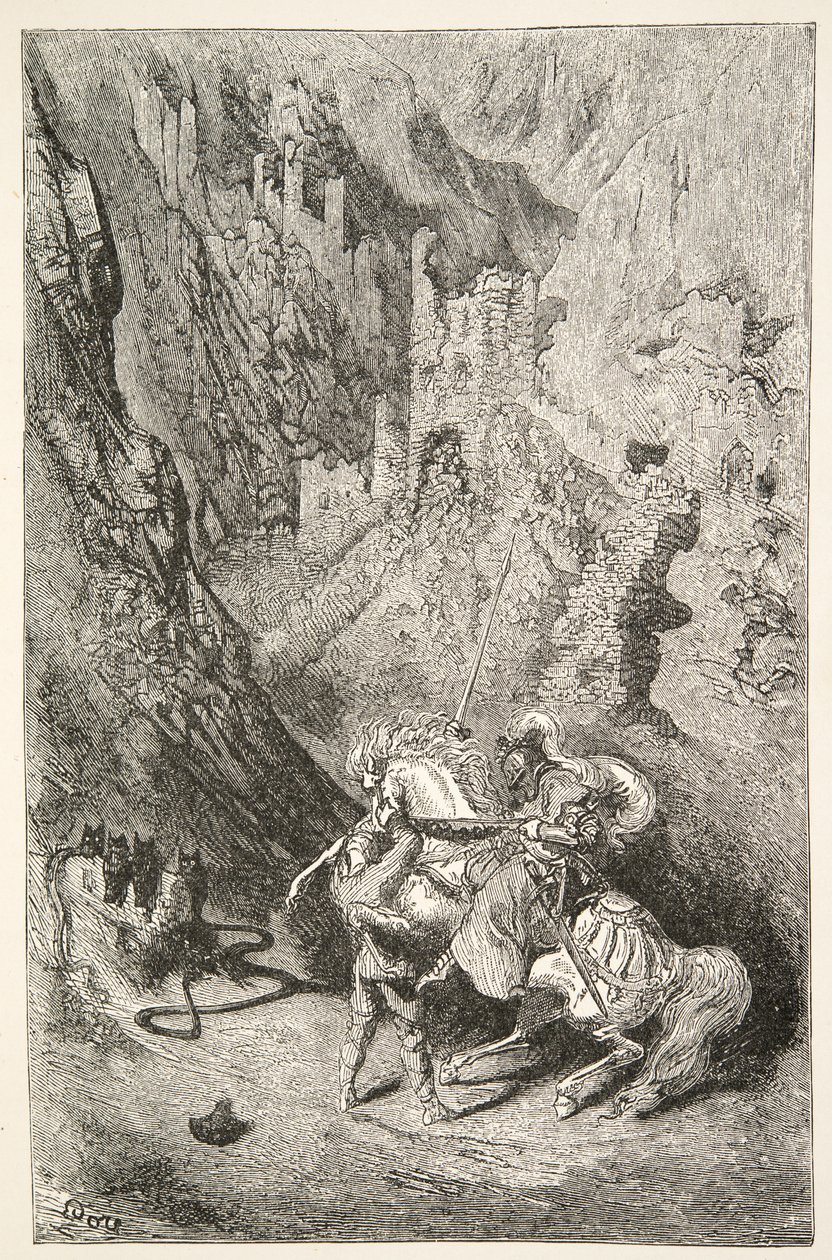 Op Weg naar de Groene Kapel, uit Verhalen van de Dagen van Koning Arthur door Charles Henry Hanson, pub.1898 door Gustave Dore