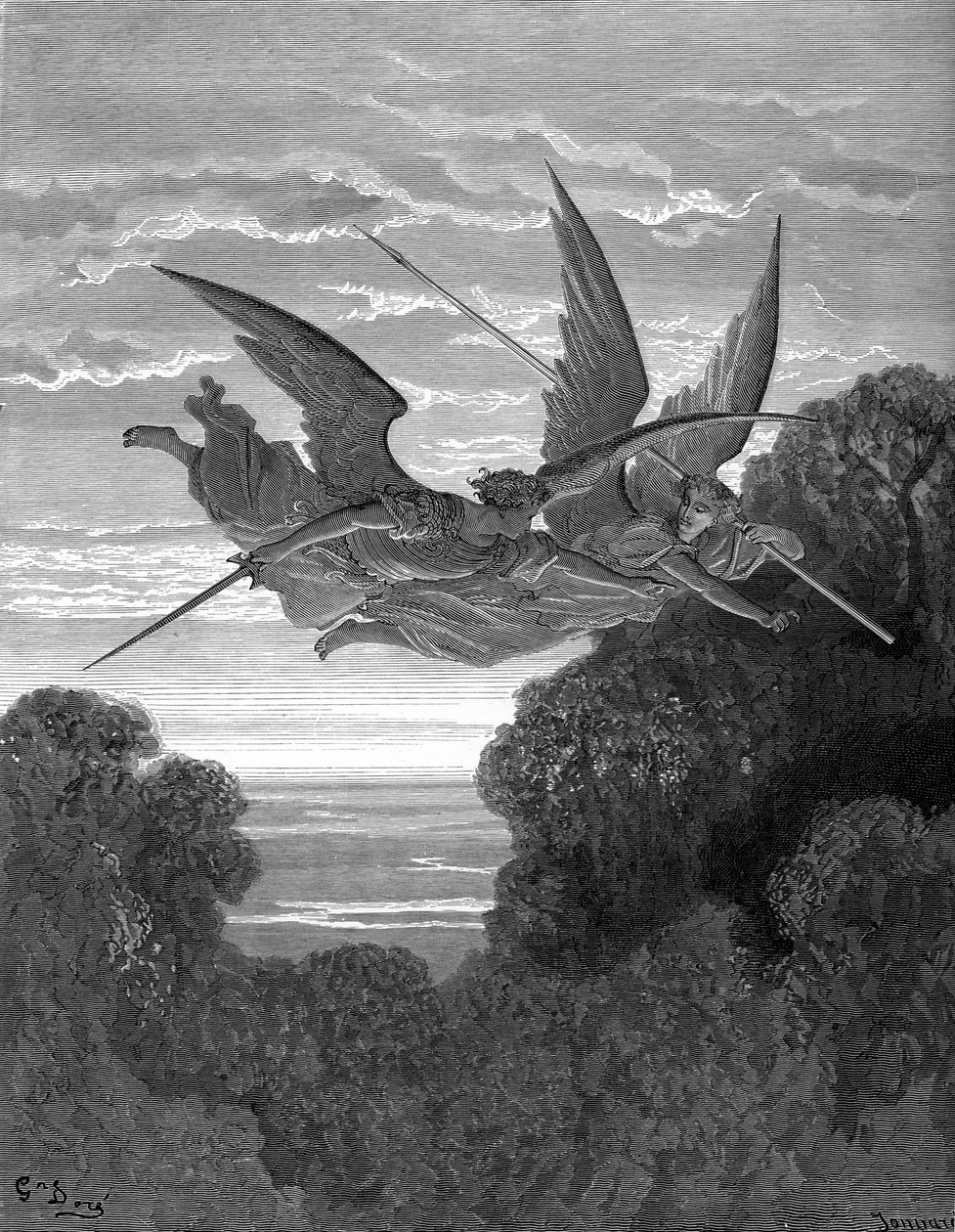 Paradise Lost: Ithuriel en Zephon, door Doré door Gustave Dore