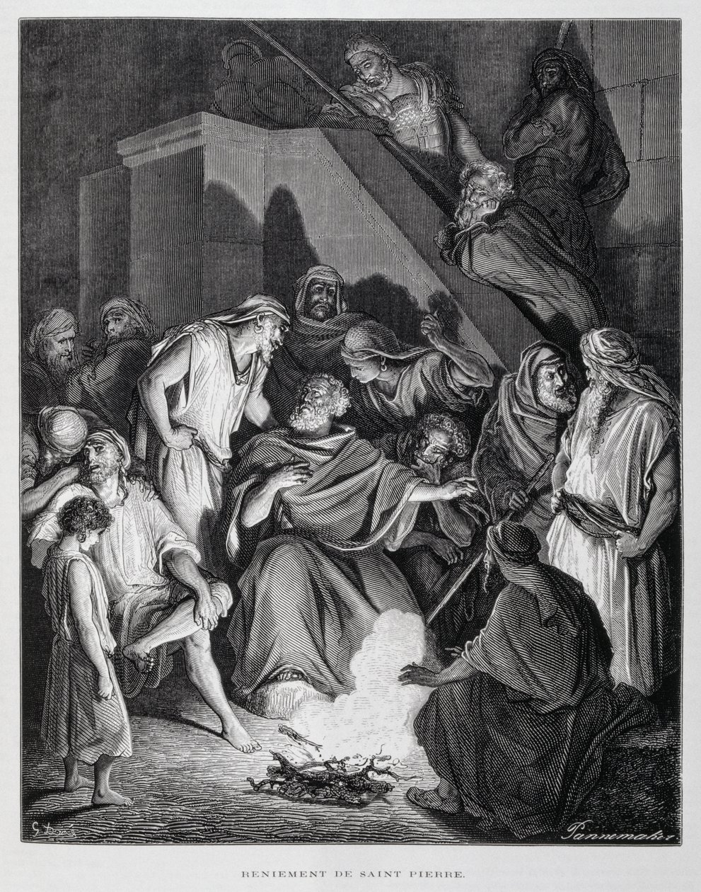 Sint Petrus ontkent Christus, Illustratie uit de Dore Bijbel door Gustave Dore