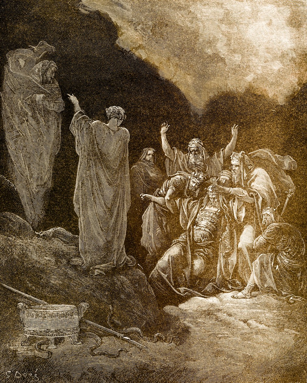 Saul en de medium/heks van Endor, door Doré - Bijbel door Gustave Dore