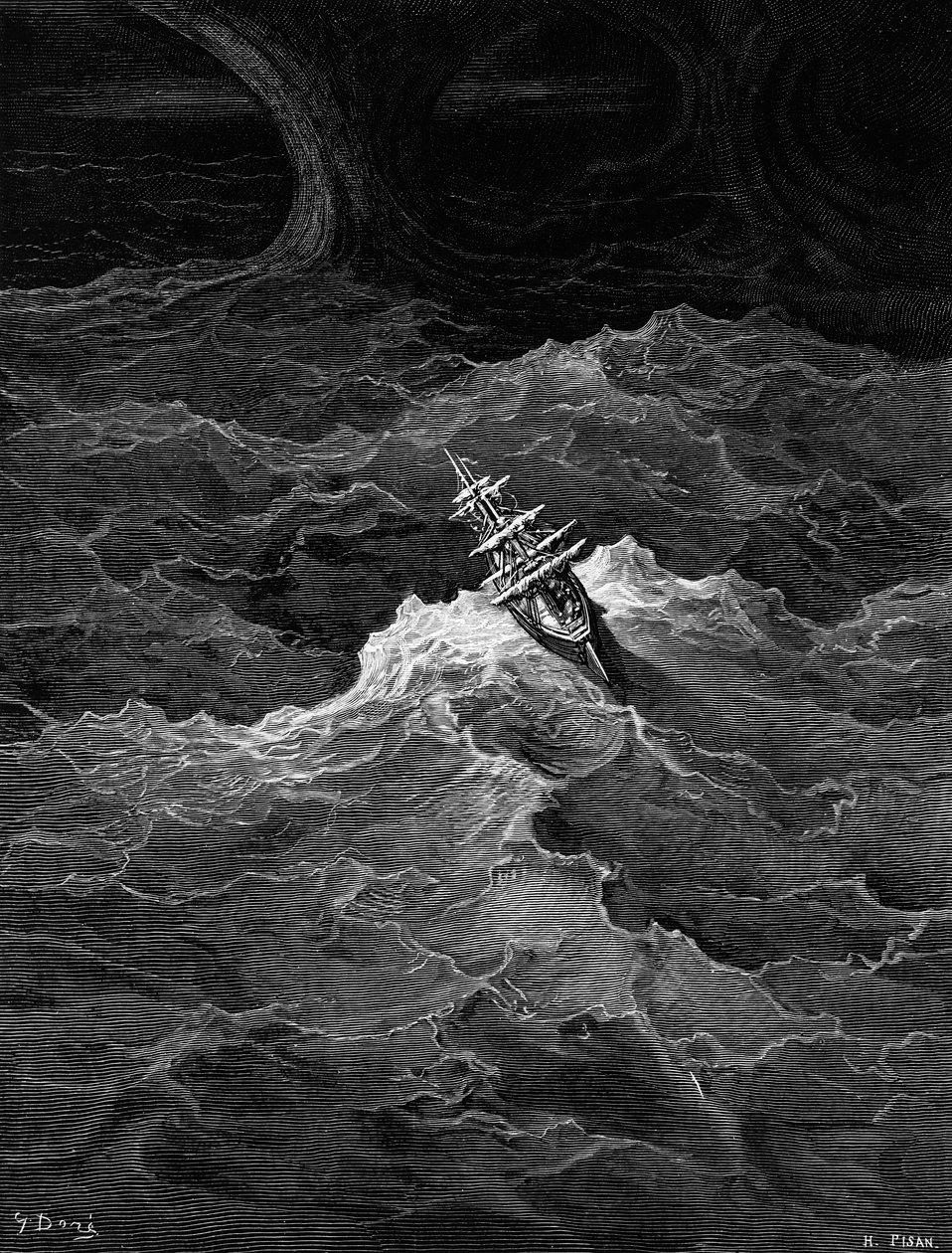 Schip in stormachtige zee, scène uit 
