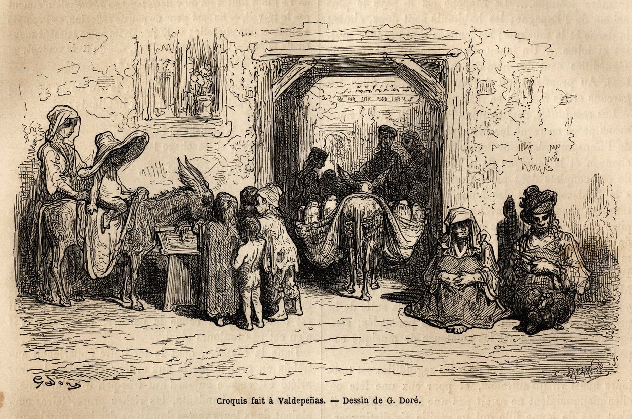 Schets genomen ter plaatse: bedelaars in Valpadenas (Kanaal). Gravure ter illustratie van de reis naar Spanje door Gustave Doré (1832-1883) illustrator en Baron Ch. Davillier redacteur, in 1862, gepubliceerd in 