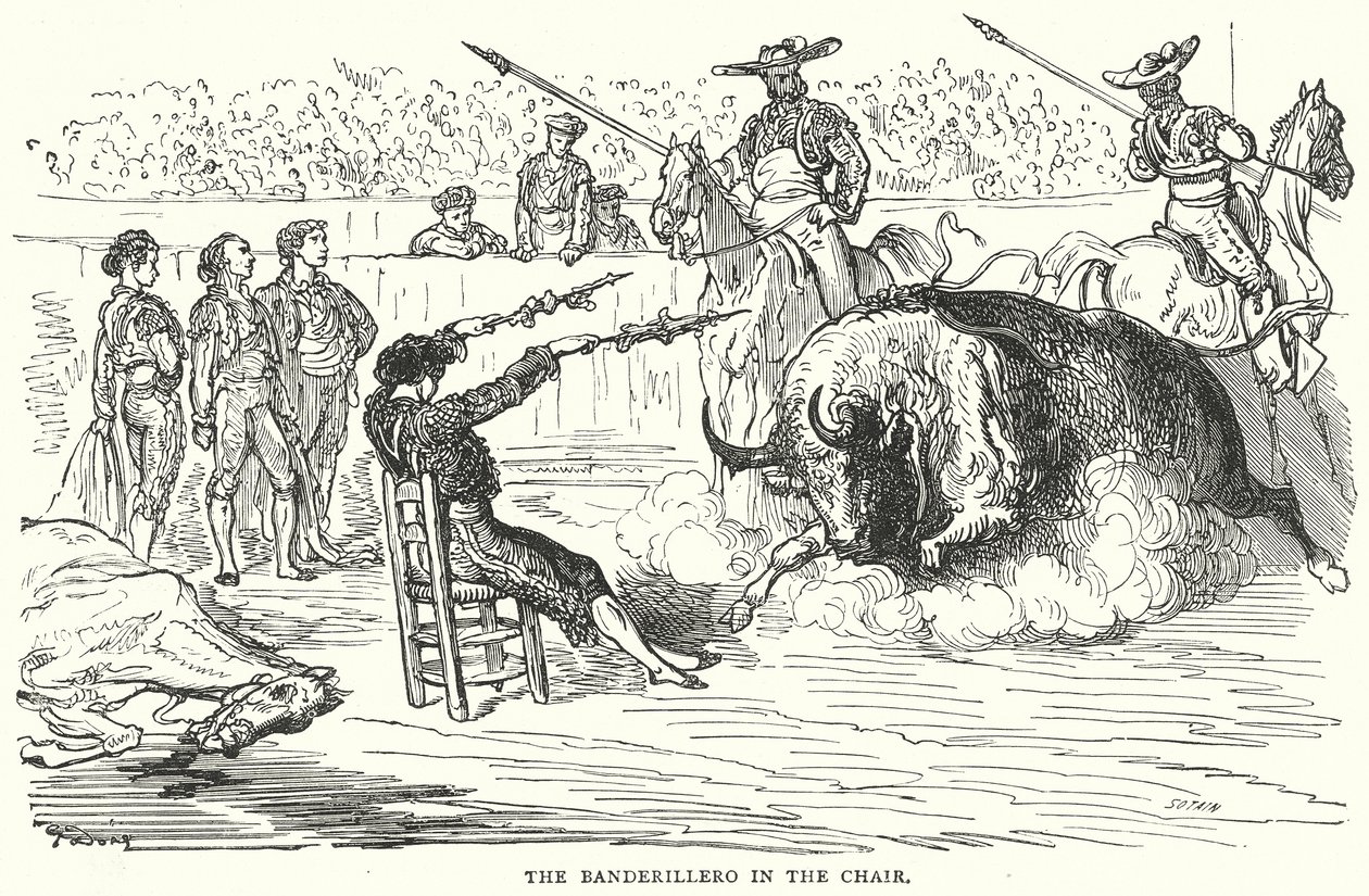 De Banderillero in de stoel (gravure) door Gustave Dore