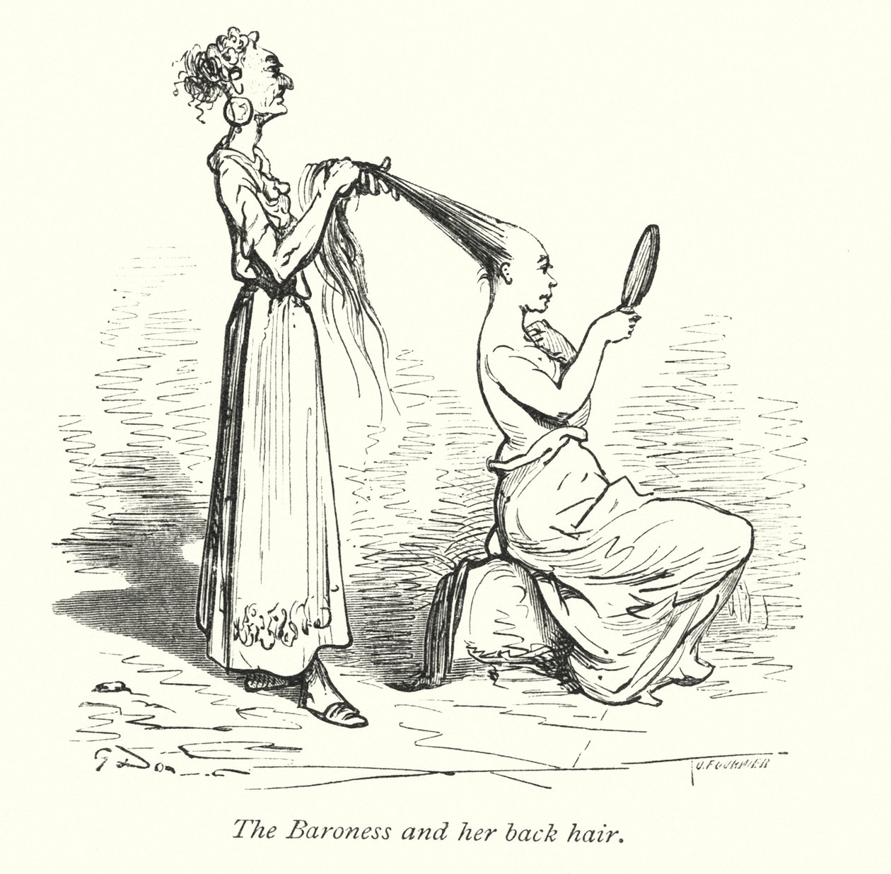 De barones en haar rughaar (gravure) door Gustave Dore