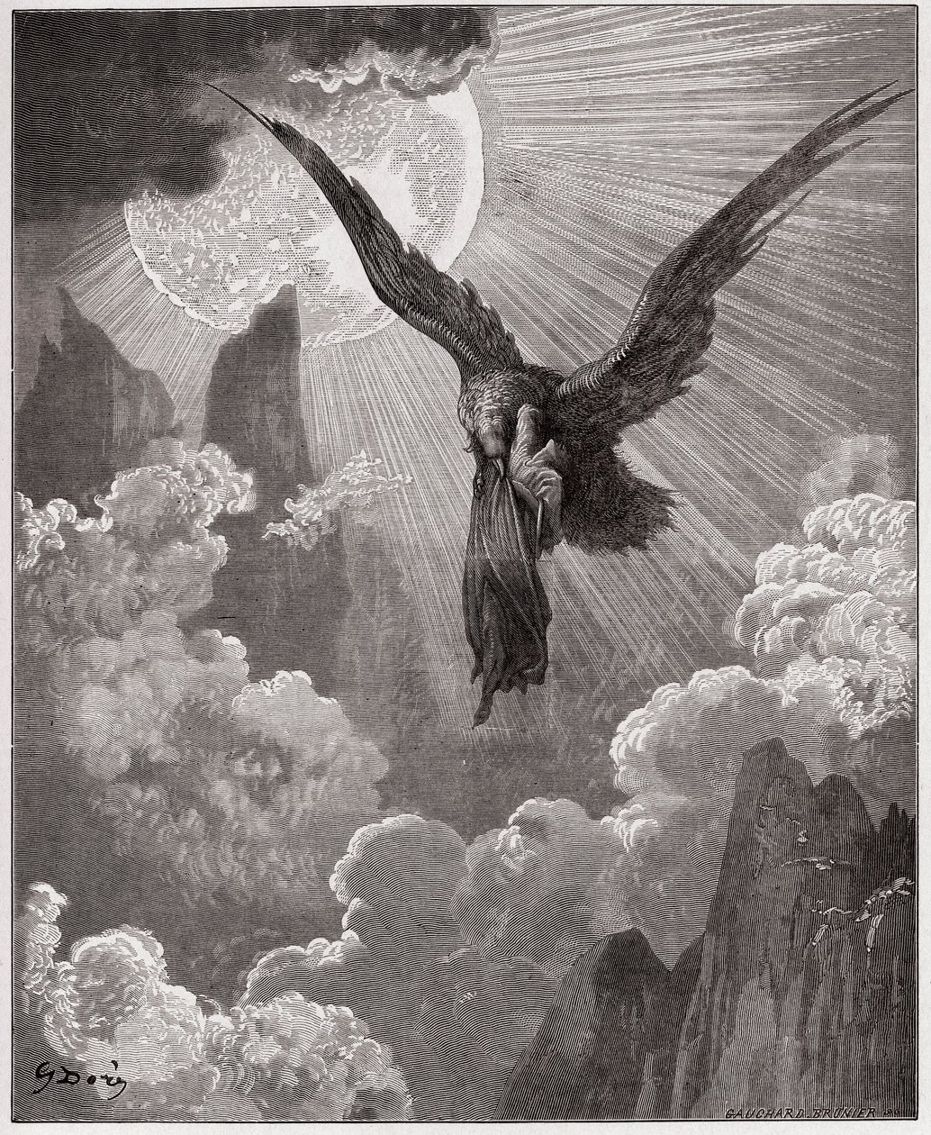 De Goddelijke Komedie (La Divina Commedia), Purgatorio, Canto 9: Dante, in een droom, wordt meegenomen door een adelaar - door Dante Alighieri (1265-1321) - Illustratie door Gustave Doré (1832-1883) door Gustave Dore