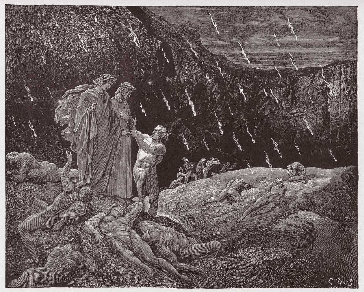 Inferno, Canto 15: Brunetto Latini spreekt Dante aan (Illustratie door Gustave Doré) door Gustave Dore