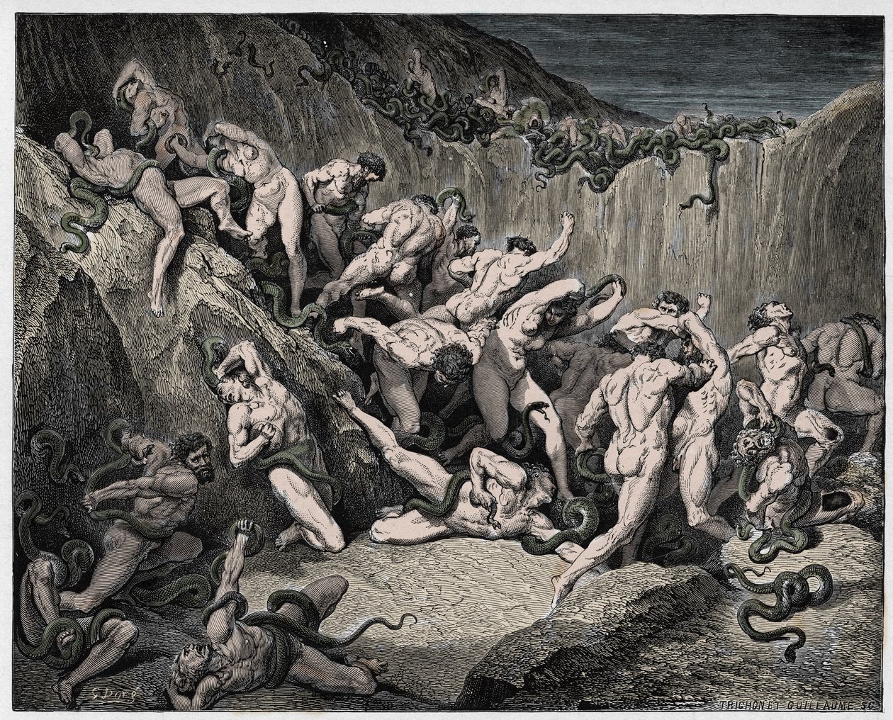 De Goddelijke Komedie, Inferno, Canto 24: De dieven gekweld door slangen - door Dante Alighieri door Gustave Dore