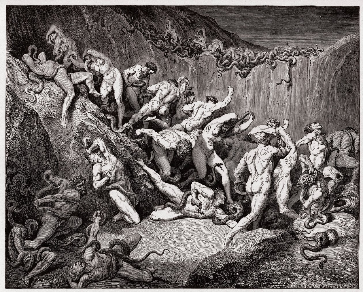 De Goddelijke Komedie, Inferno, Canto 24: De dieven gekweld door slangen - door Dante Alighieri (1265-1321) - Illustratie door Gustave Doré (1832-1883) door Gustave Dore
