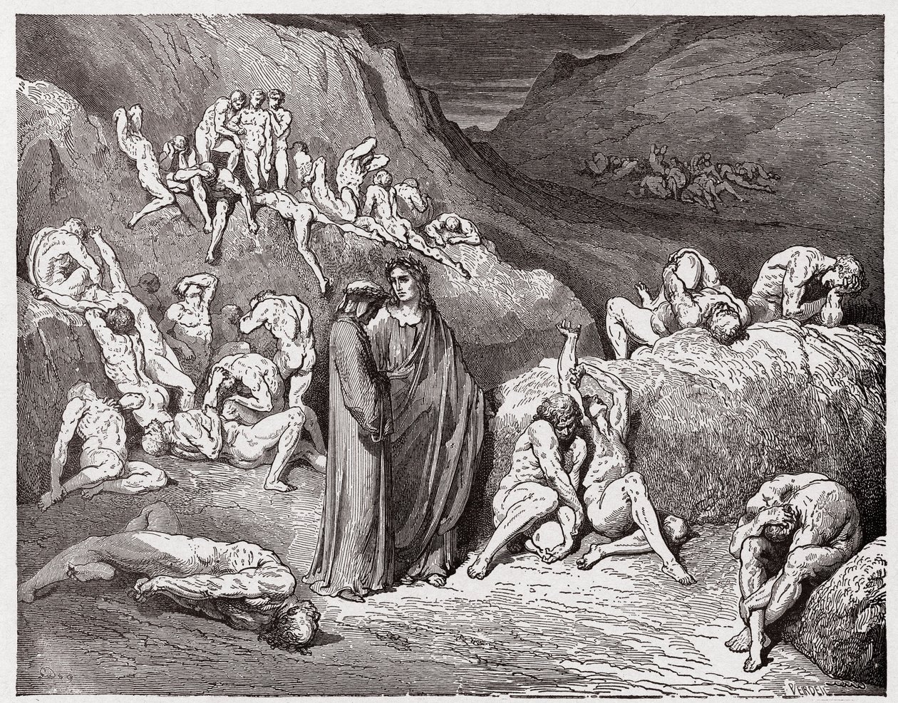 Inferno, Canto 29: De vervalsers en vervalsers gekweld door jeuk (Illustratie door Gustave Doré) door Gustave Dore