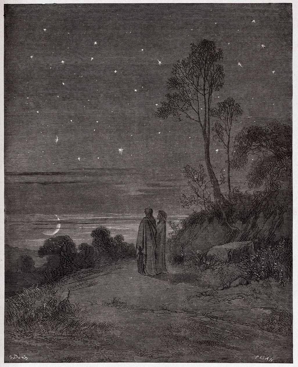 De Goddelijke Komedie (La Divina Commedia, La Divine Comedie), Inferno, Canto 2: De verduisterende lucht van de eerste nacht - door Dante Alighieri (1265-1321) - Illustratie door Gustave Doré (1832-1883) door Gustave Dore