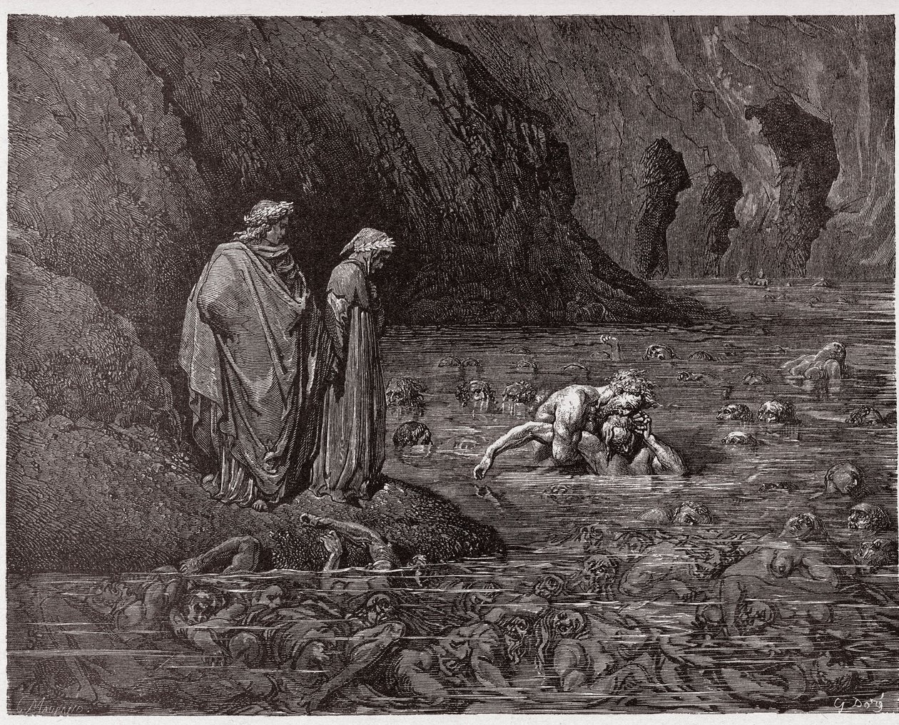 Inferno, Canto 32: Ugolino knaagt aan het hoofd van aartsbisschop Ruggieri (Illustratie door Gustave Doré) door Gustave Dore