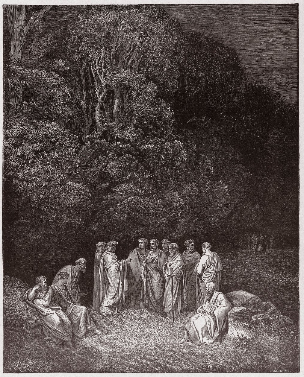 Inferno, Canto 4: Homerus, de dichters en helden in Limbo (Illustratie door Gustave Doré) door Gustave Dore