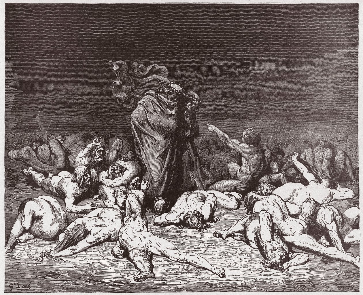 De Goddelijke Komedie (La Divina Commedia, La Divine Comedie), Inferno, Canto 6: De gulzigaards geslagen door eeuwige regen - door Dante Alighieri (1265-1321) - Illustratie door Gustave Doré (1832-1883) door Gustave Dore