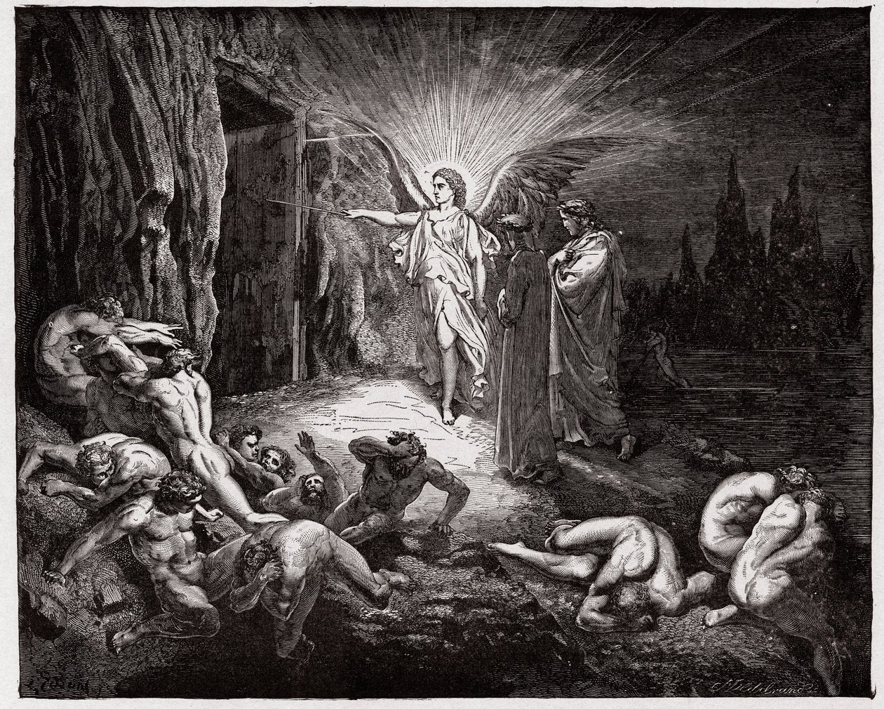 De Goddelijke Komedie (La Divina Commedia, La Divine Comedie), Inferno, Canto 9: De engel opent de poorten - door Dante Alighieri (1265-1321) - Illustratie door Gustave Doré (1832-1883) door Gustave Dore