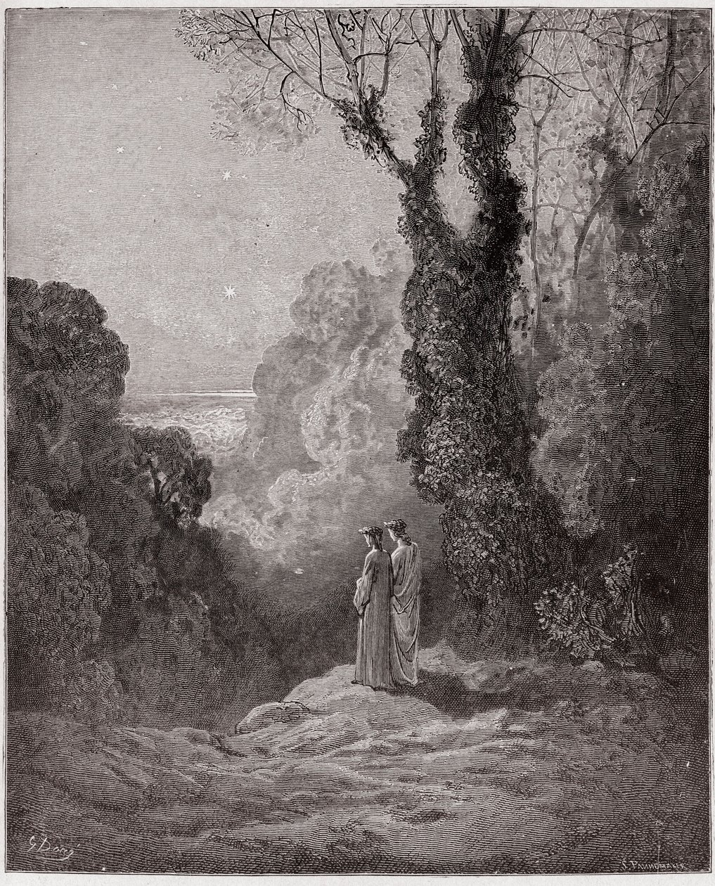 Purgatorio, Canto 1: De dichters aanschouwen de schoonheid van Venus in de ochtendhemel (Illustratie door Gustave Doré) door Gustave Dore