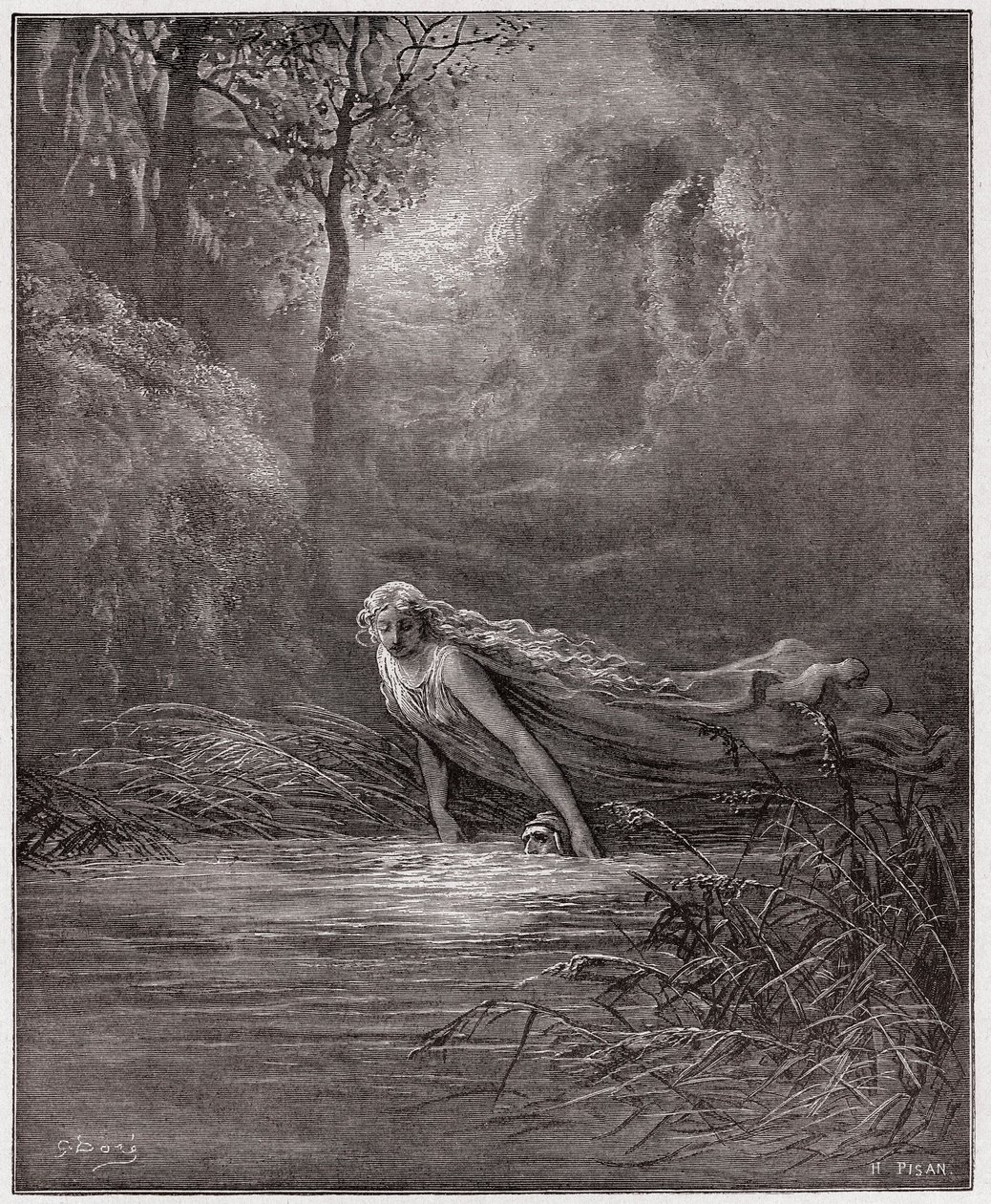 De Goddelijke Komedie, Purgatorio, Canto 31: Dante ondergedompeld in de rivier Lethe - door Dante Alighieri (1265-1321) - Illustratie door Gustave Doré (1832-1883) door Gustave Dore