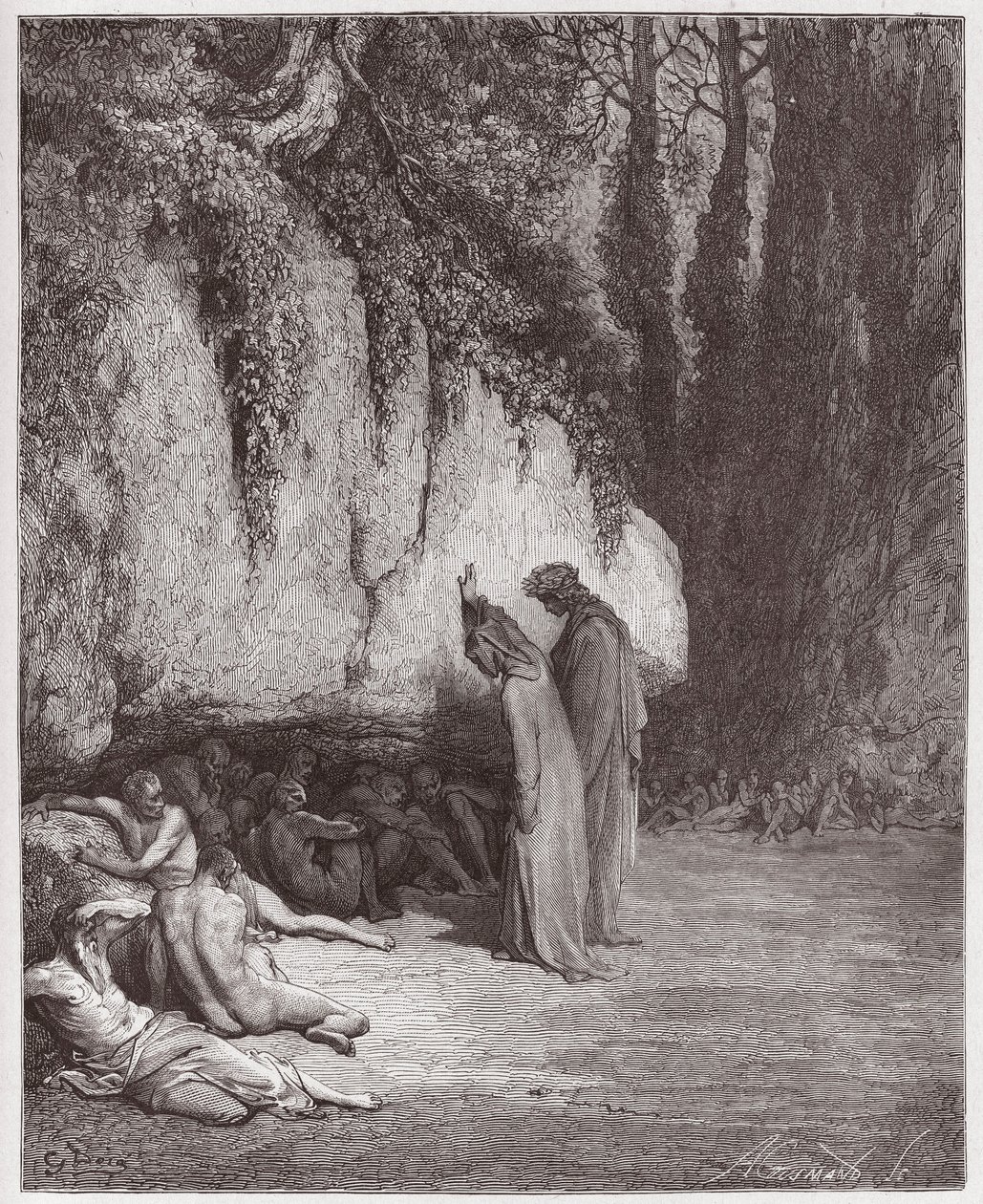 Purgatorio, Canto 4: De luie zielen naast de rots (Illustratie door Gustave Doré) door Gustave Dore