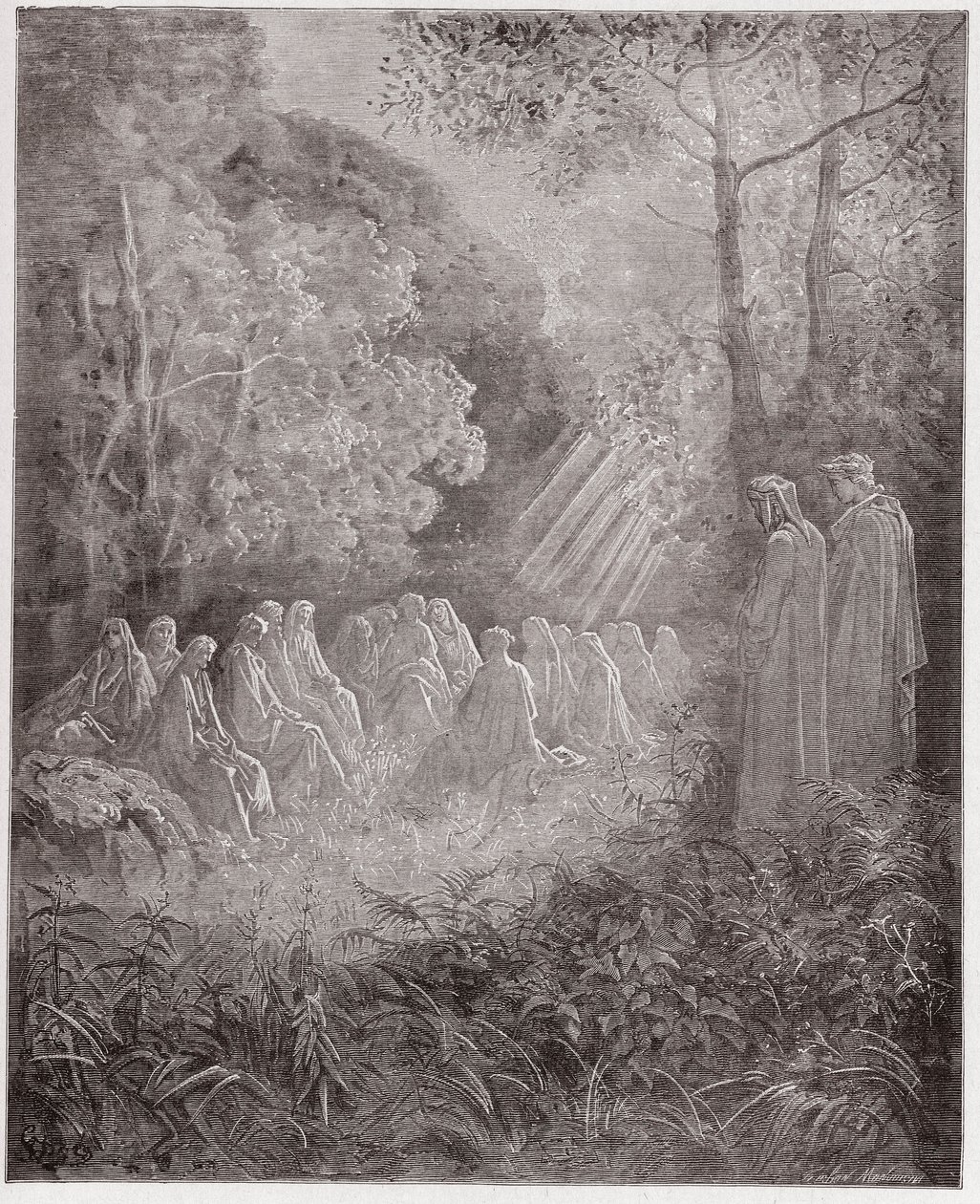 De Goddelijke Komedie (La Divina Commedia, La Divine Comedie), Purgatorio, Canto 7: De geesten zingen Salve Regina in de vallei - door Dante Alighieri (1265-1321) - Illustratie door Gustave Doré (1832-1883) door Gustave Dore
