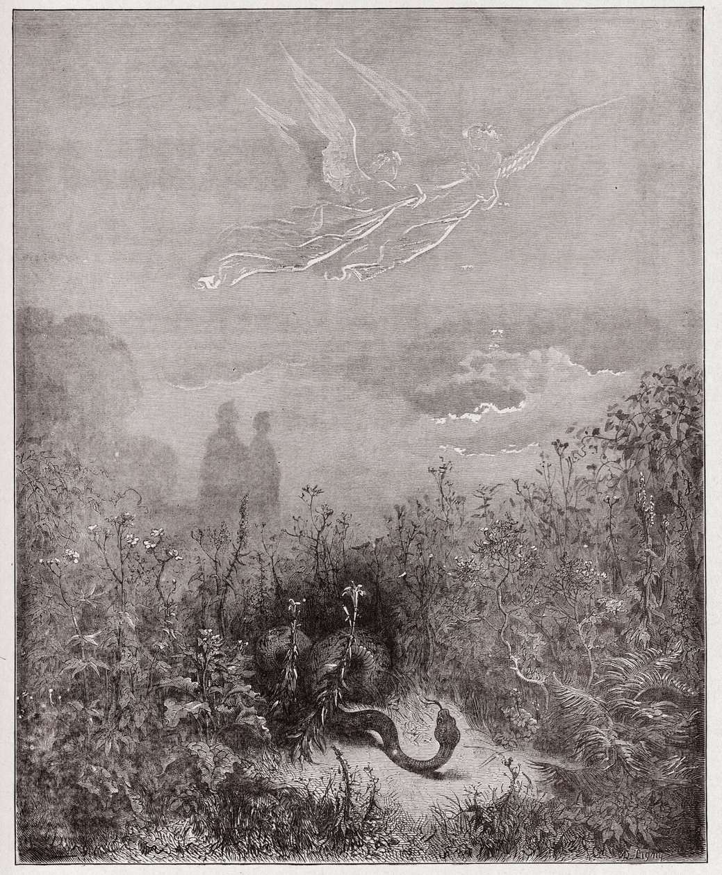De Goddelijke Komedie, Purgatorio, Canto 8: De engelen verdrijven de slang - door Dante Alighieri (1265-1321) - Illustratie door Gustave Doré (1832-1883) door Gustave Dore