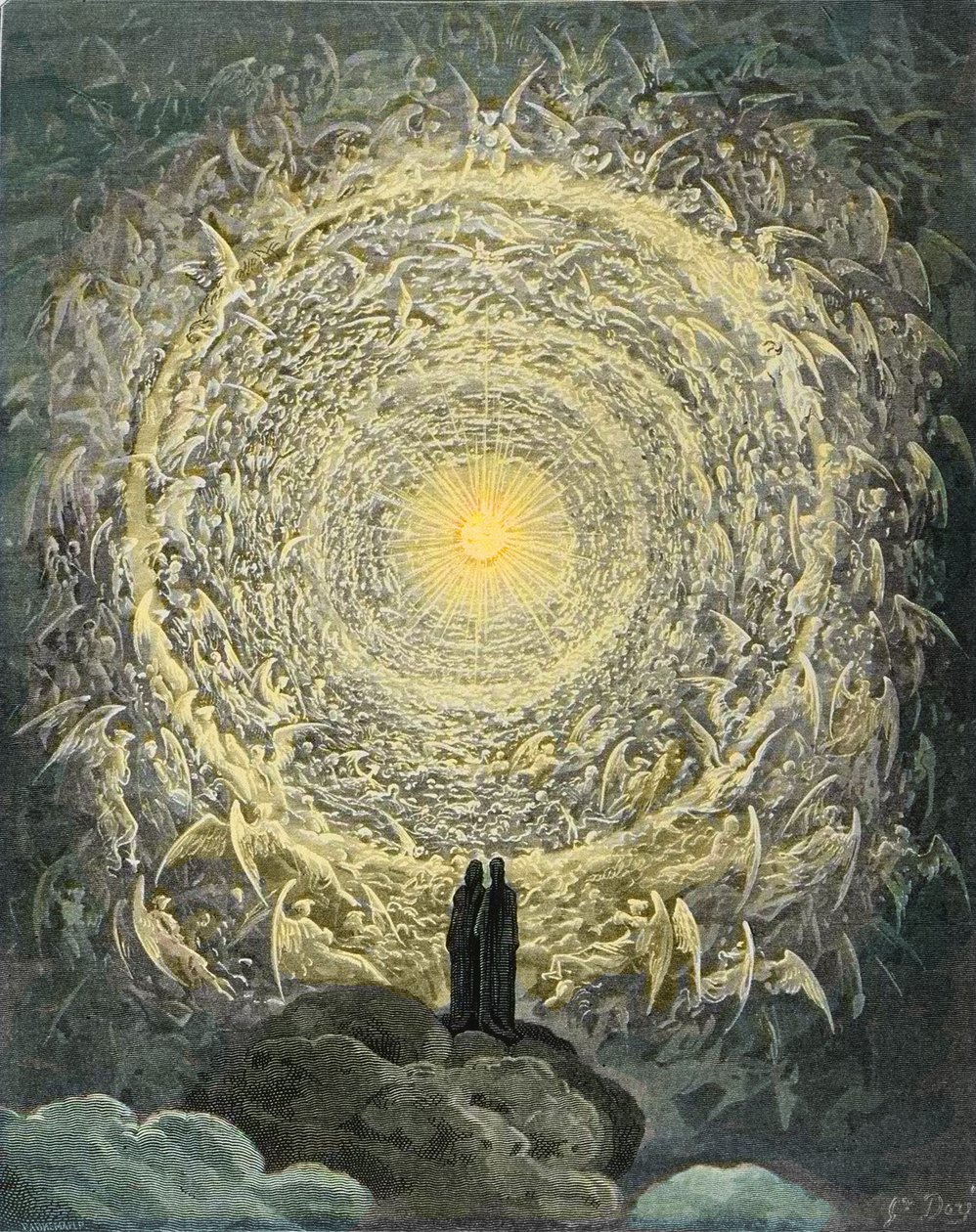 De Goddelijke Komedie, Paradiso, Canto 31: De heilige menigte vormt een roos in het empyreum (rose celeste) - door Dante Alighieri (1265-1321) door Gustave Dore