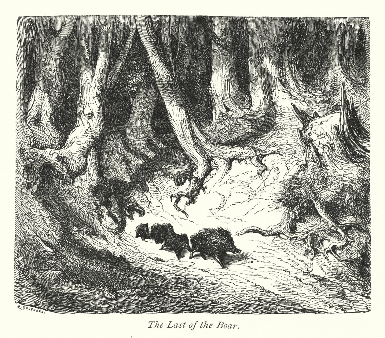 De laatste van de zwijnen (gravure) door Gustave Dore