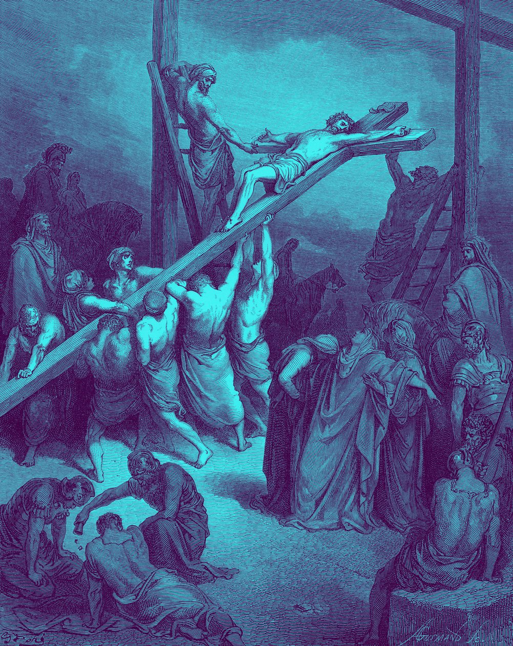 De oprichting van het kruis - Bijbel door Gustave Dore