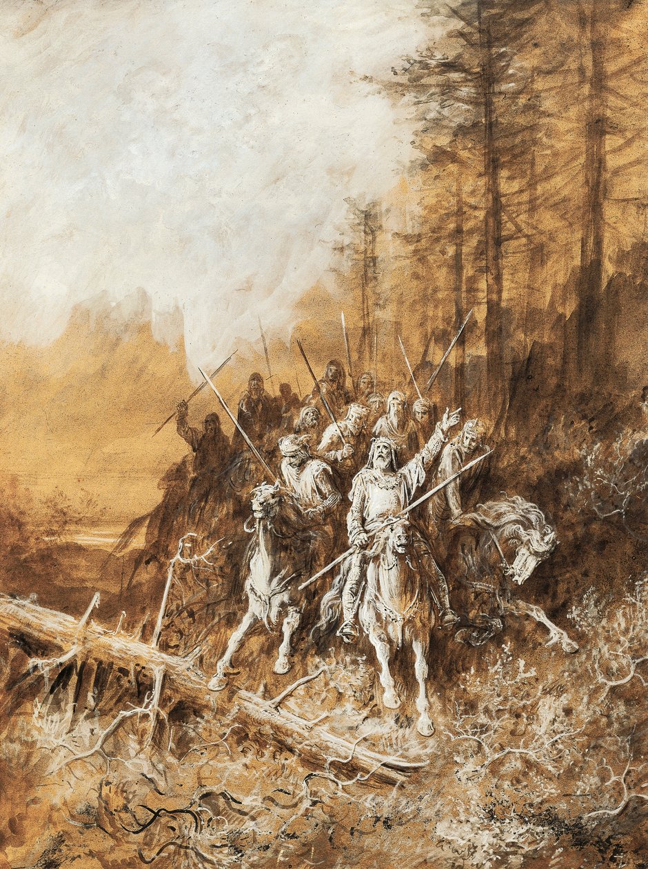 De mars van ridders, illustratie voor serie gedichten, Idyllen van de Koning door Albert Tennyson, aquarel door Gustave Doré door Gustave Dore