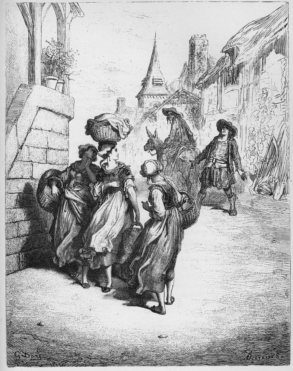 De molenaar, zijn zoon en de ezel - uit "Fabels" van Jean de La Fontaine door Gustave Dore