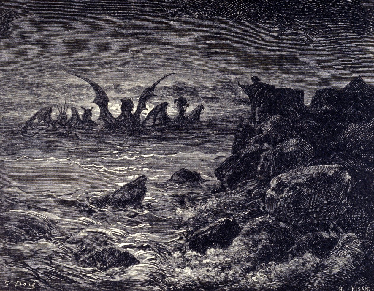 De profeet Daniël ziet monsters verschijnen: Haniel, Kafziel, Azriel, Aniel. Gravure uit de Bijbel geïllustreerd door Gustave Doré. 19e eeuw door Gustave Dore