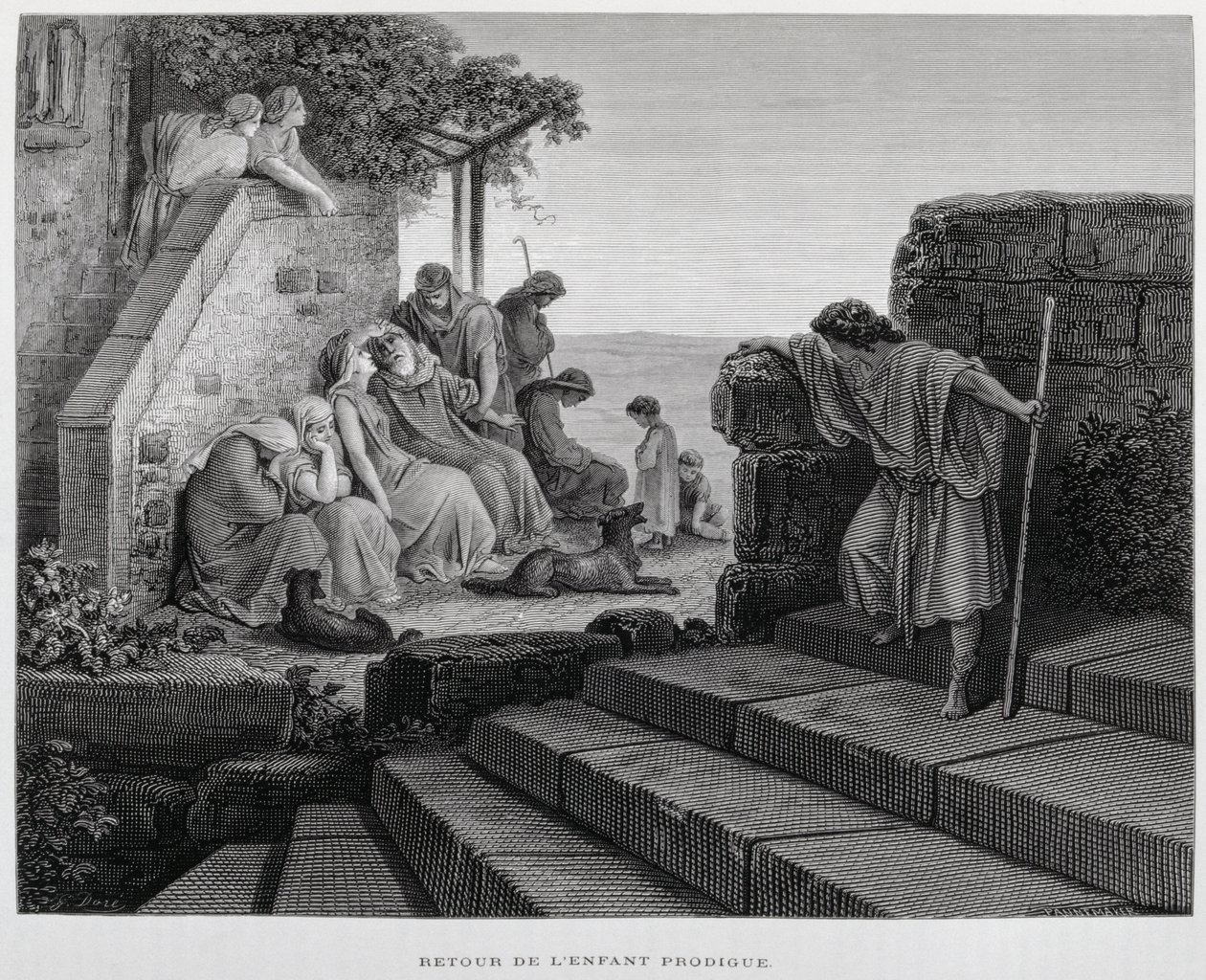 De terugkeer van de verloren zoon, Illustratie uit de Dore Bijbel door Gustave Dore