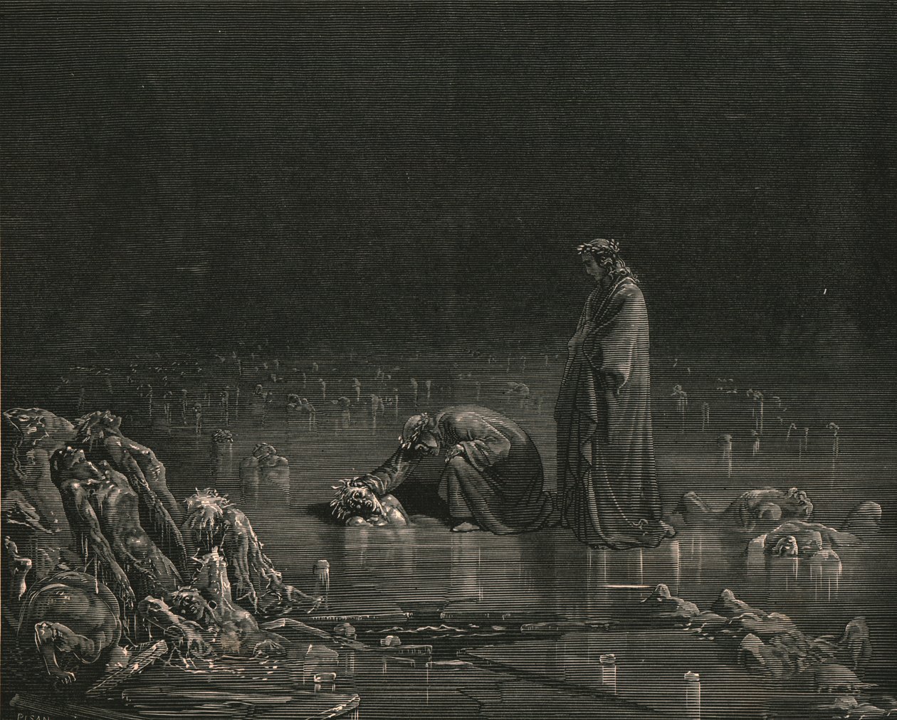 Toen ik zijn achterhoofdhuid greep, riep ik: Noem jezelf, of er blijft geen haar over, ca. 1890 door Gustave Dore