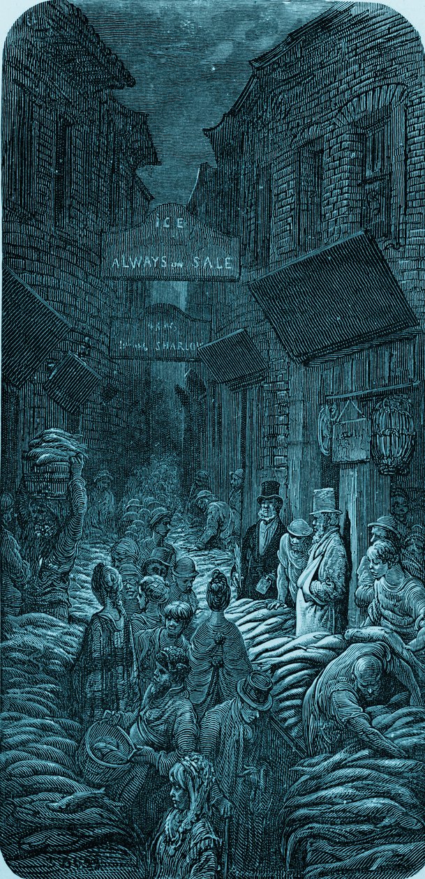 Victoriaanse vismarkt gravure door Gustave Doré door Gustave Dore
