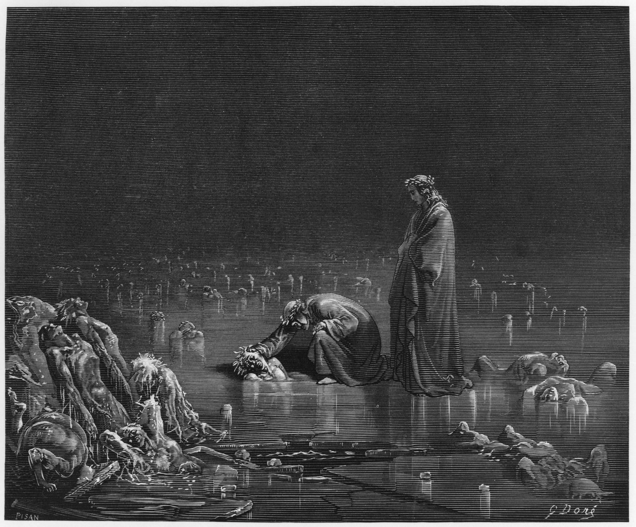 Virgil (70-19 v.Chr.) en Dante, illustratie uit 
