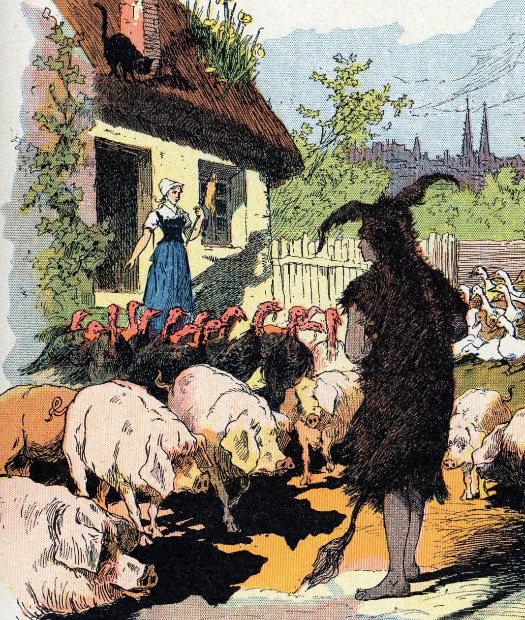 Dienstmaagd ezelhuid. Illustratie door Gustave Fraipont voor 