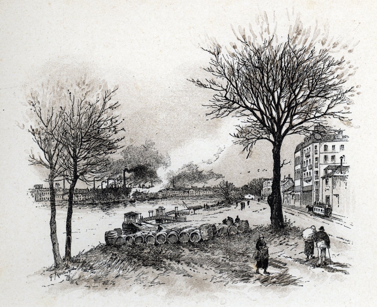 Uitzicht op Ivry-sur-Seine Tekening door Gustave Fraipont (1849-1923) uit Saint-Juirs door Gustave Fraipont