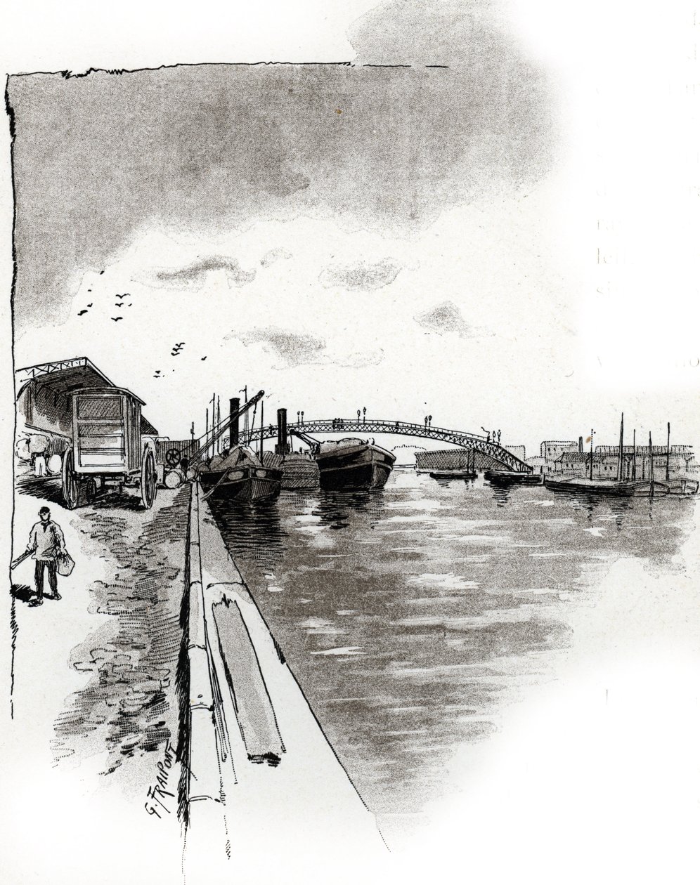 Voetgangersbrug van het Canal de la Villette, Parijs door Gustave Fraipont