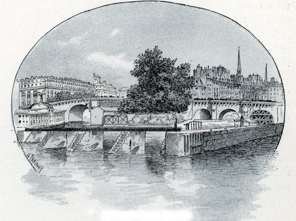 Uitzicht op de sluis van de Monnaie, voor het Hôtel des Monnaies in Parijs door Gustave Fraipont