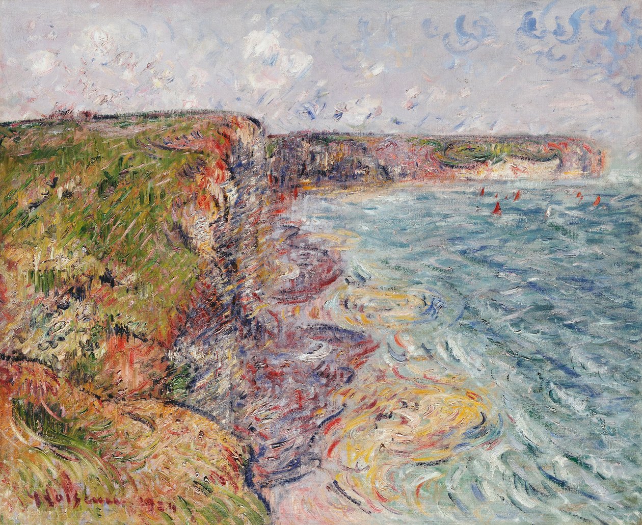 Zeilboten bij de Kliffen, Yport door Gustave Loiseau