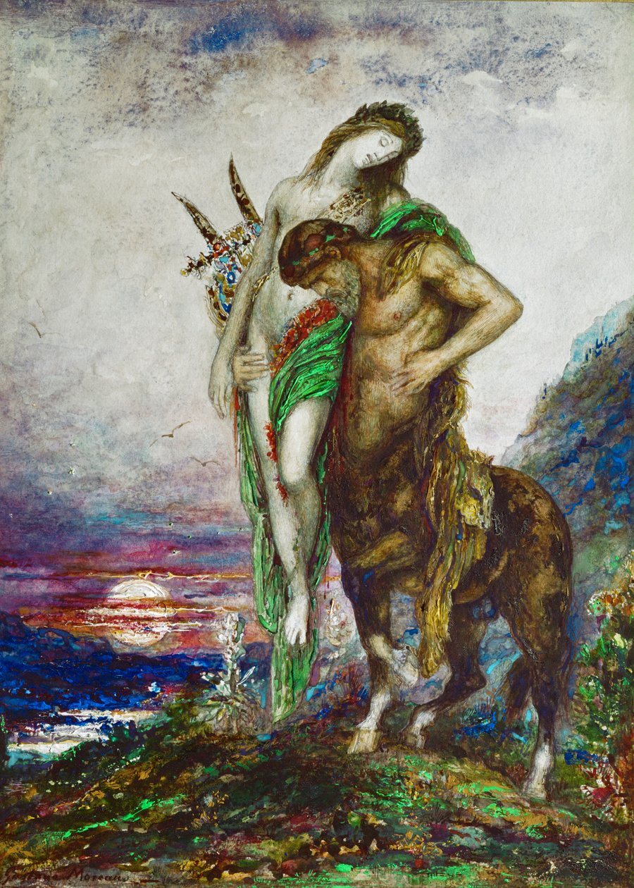 Dode dichter gedragen door een Centaur (olieverf op doek) door Gustave Moreau