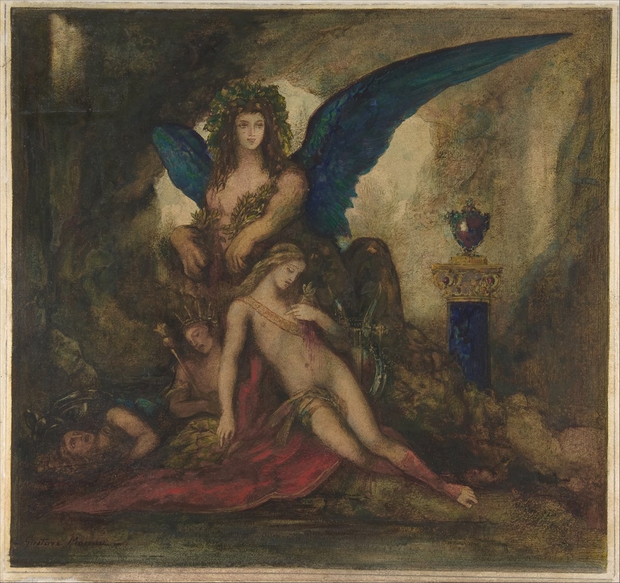 Sfinx in een grot (dichter, koning en krijger) door Gustave Moreau