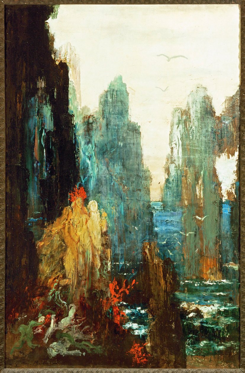 De sirenen (schilderij op doek) door Gustave Moreau