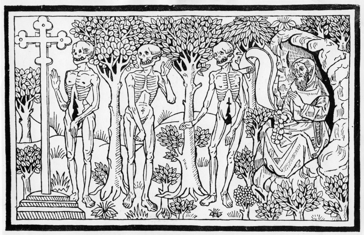 Illustratie uit de Danse Macabre, gepubliceerd in Parijs, 1485 door Guy Marchant